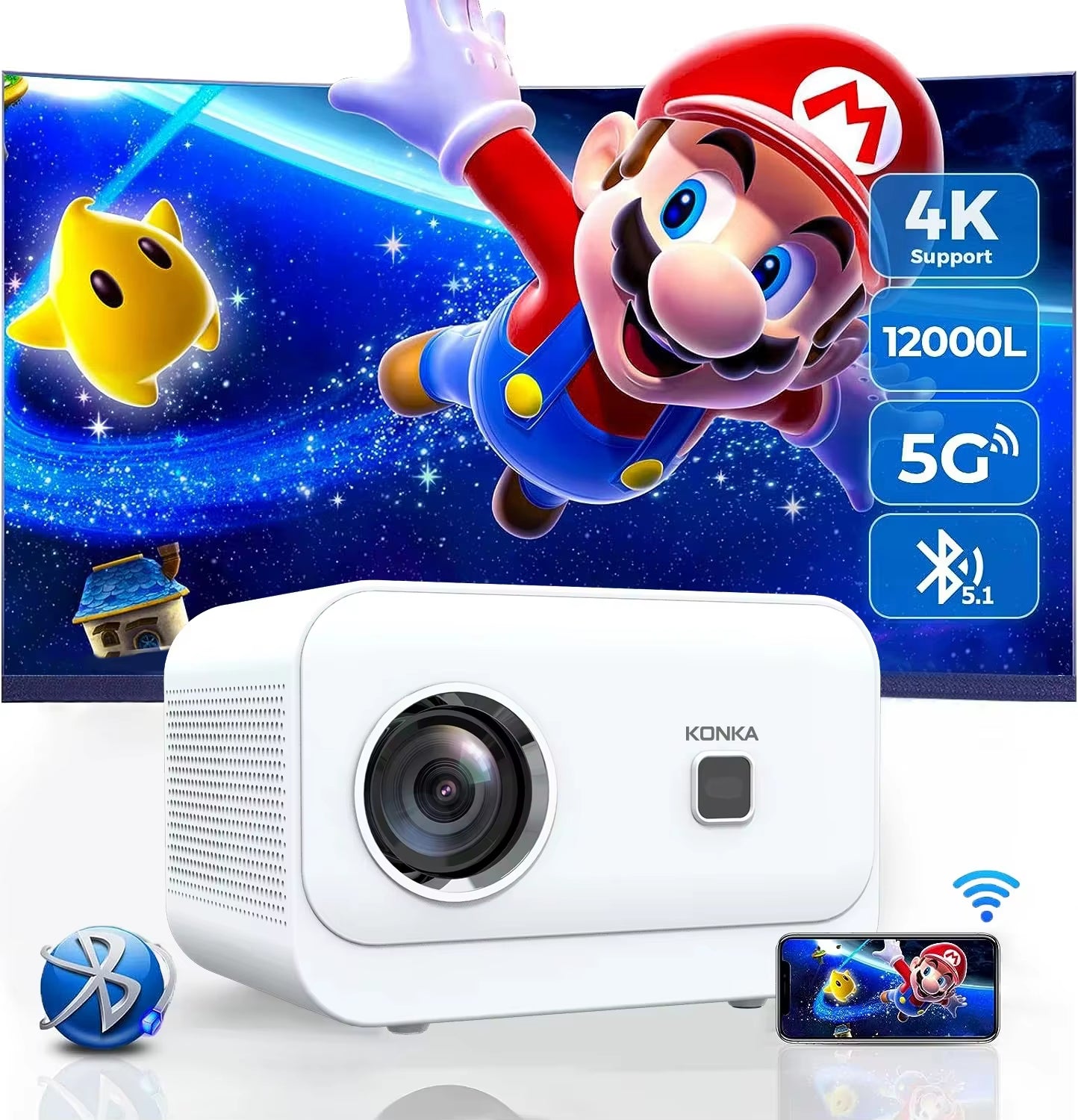 XJ Projector 4K 1024P Proyector 4K Portable Projector Mini Projector Projector 4K WIFI Android BT5 Projector Home Cinema